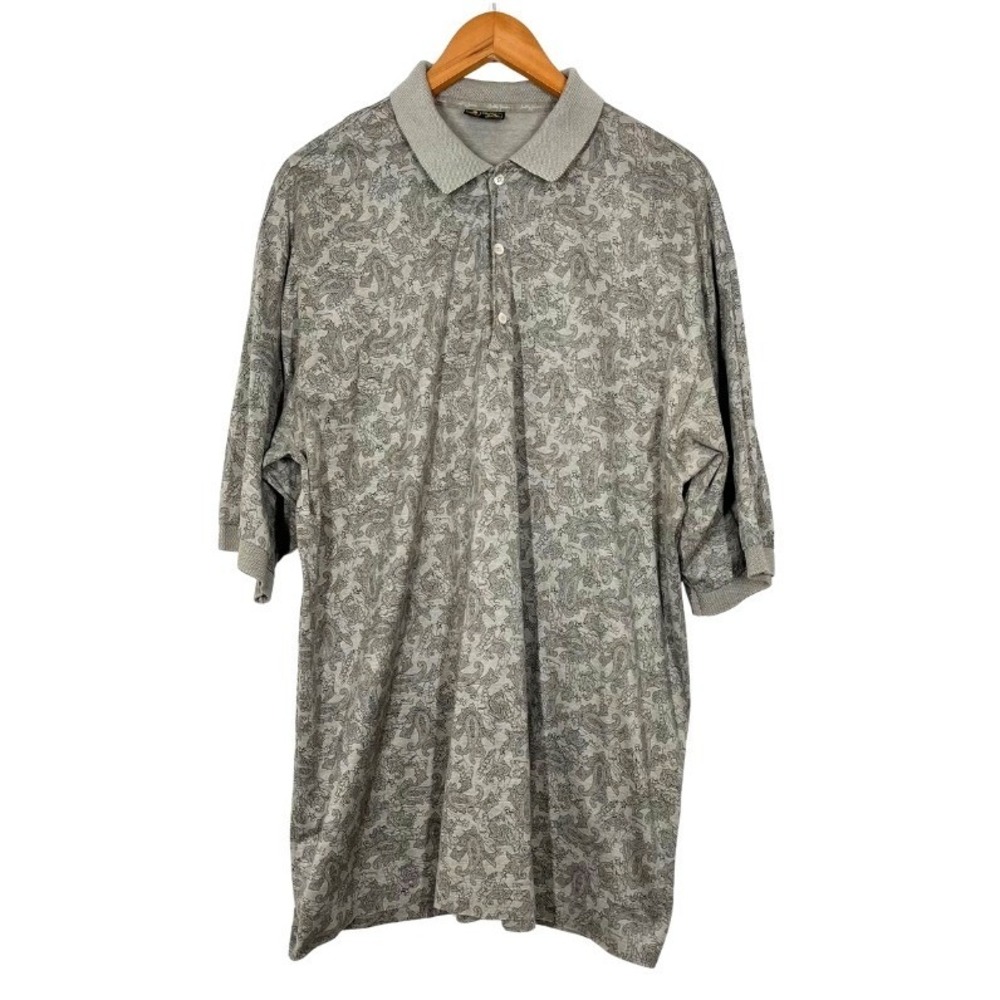 Bobby Jones Mens XXL Paisley Golfer Print Cotton Polo Shirt Gray Made in Italy